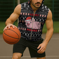 Merry Pigmas Christmas Sleeveless Zip Hoodie Xmas Holiday Patterns - Wonder Print Shop
