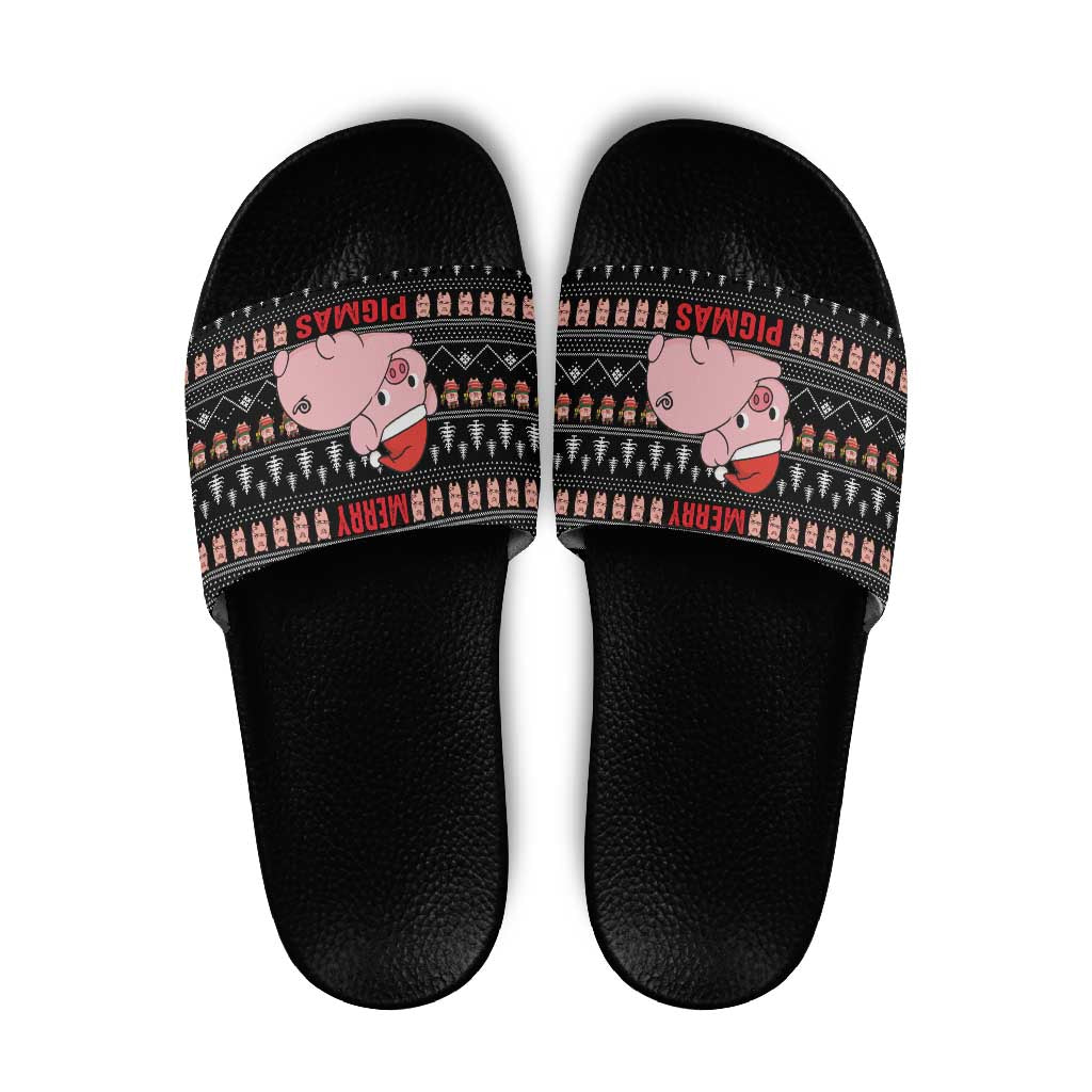 Merry Pigmas Christmas Slide Sandals Xmas Holiday Patterns - Wonder Print Shop