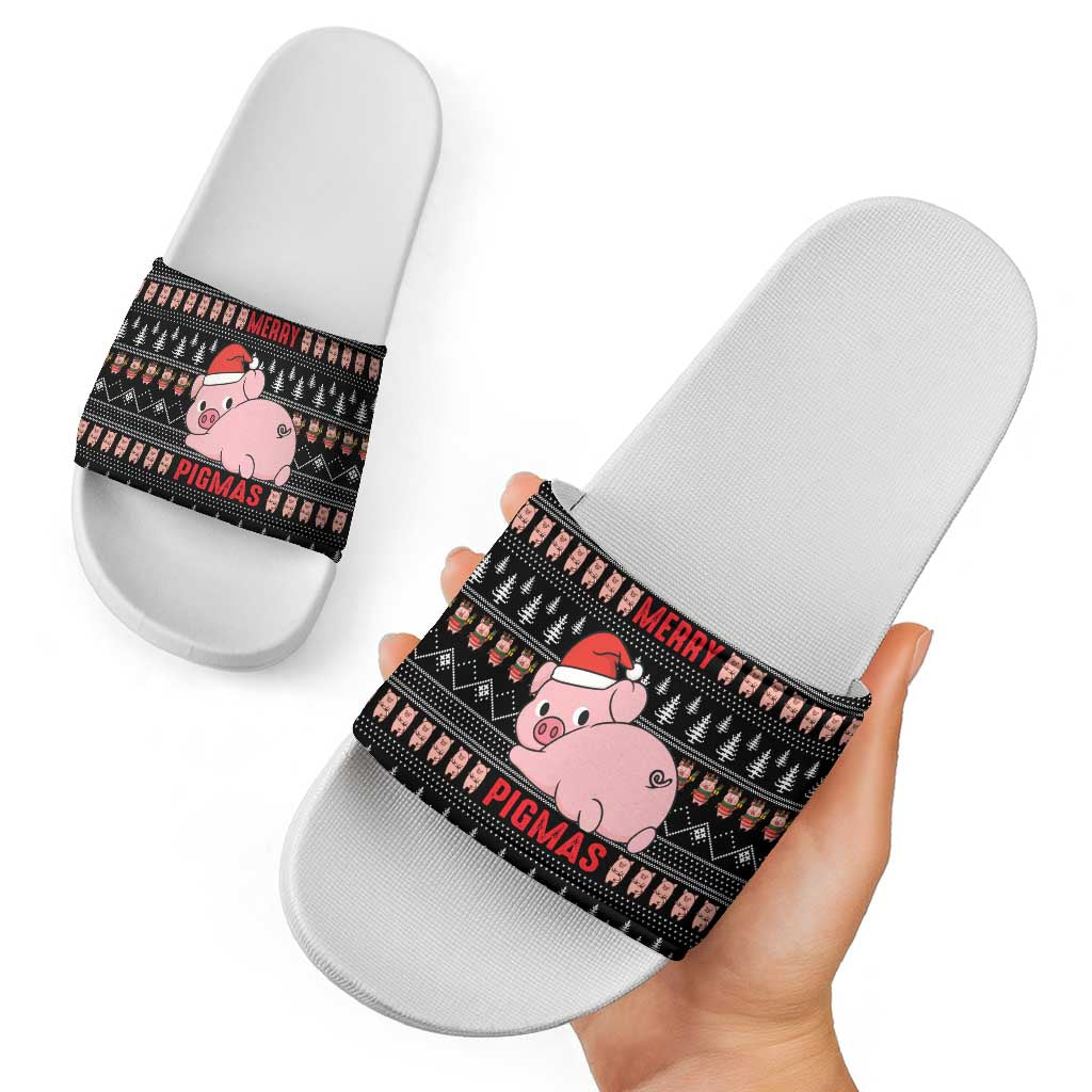 Merry Pigmas Christmas Slide Sandals Xmas Holiday Patterns - Wonder Print Shop