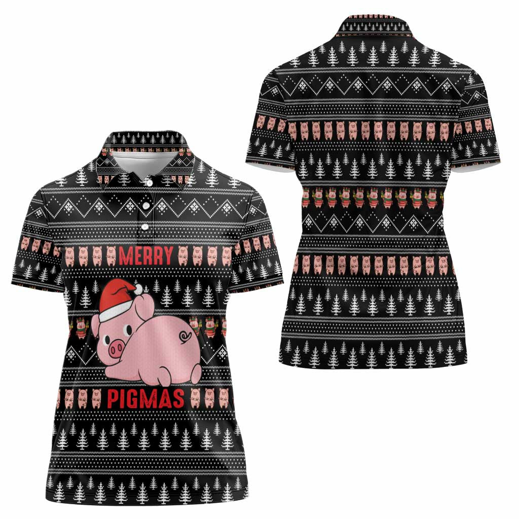 Merry Pigmas Christmas Women Polo Shirt Xmas Holiday Patterns - Wonder Print Shop