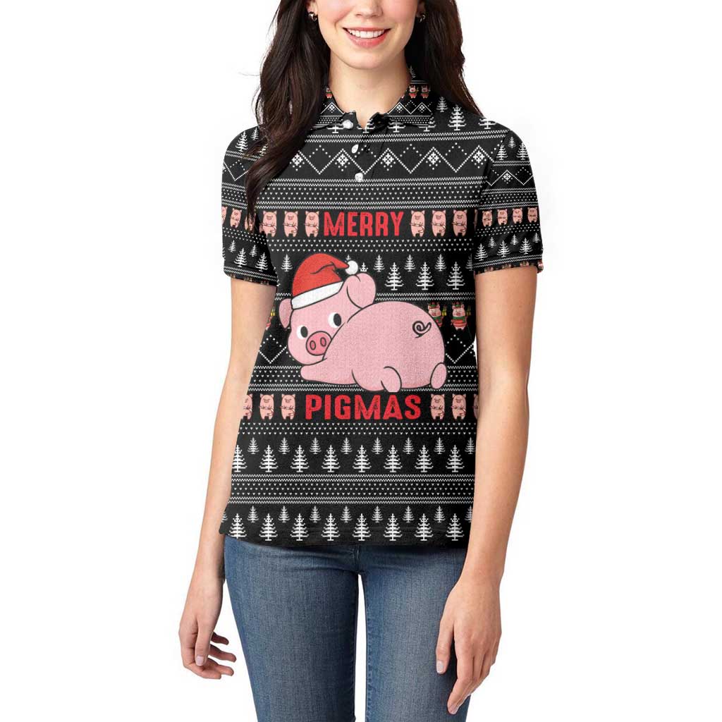 Merry Pigmas Christmas Women Polo Shirt Xmas Holiday Patterns - Wonder Print Shop
