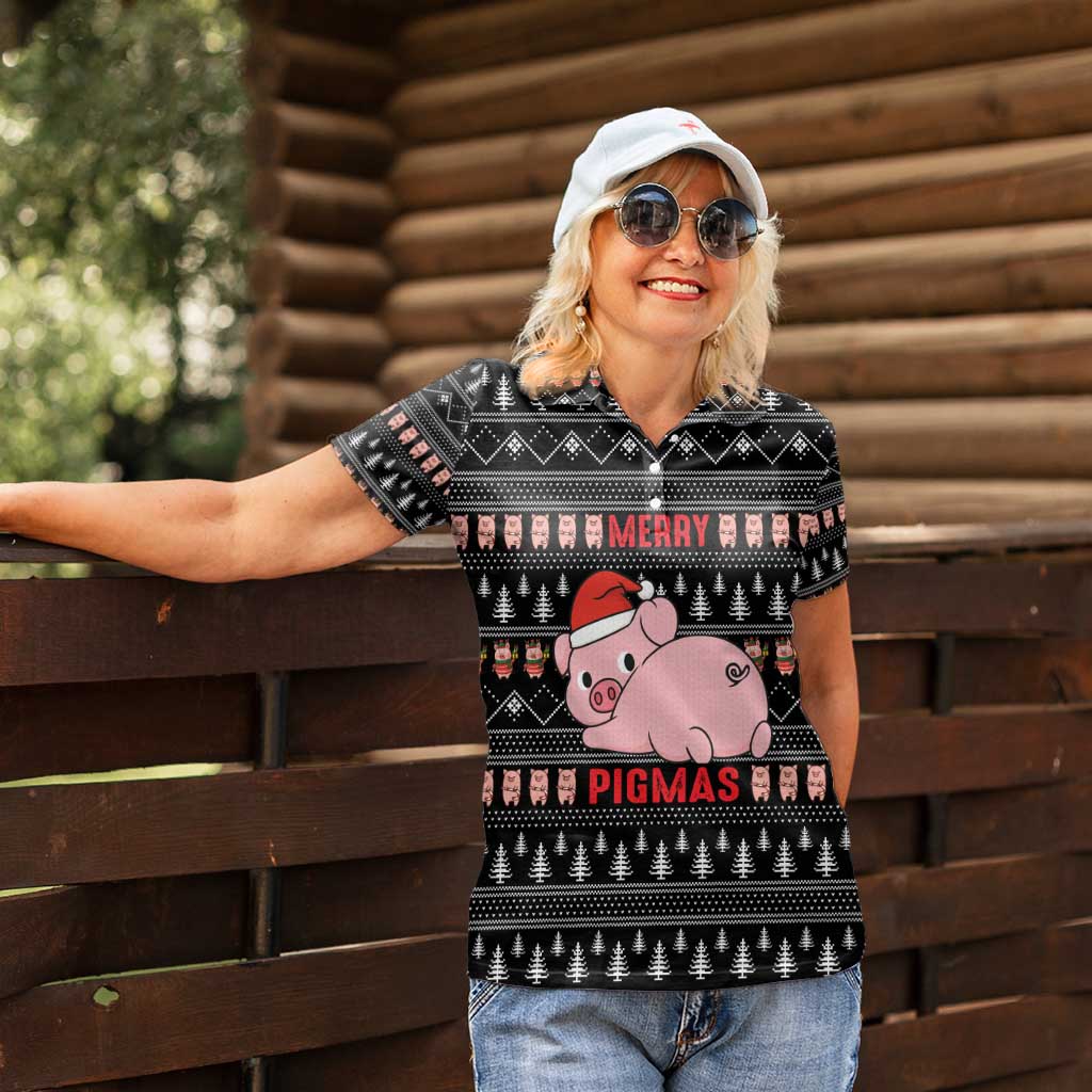 Merry Pigmas Christmas Women Polo Shirt Xmas Holiday Patterns - Wonder Print Shop