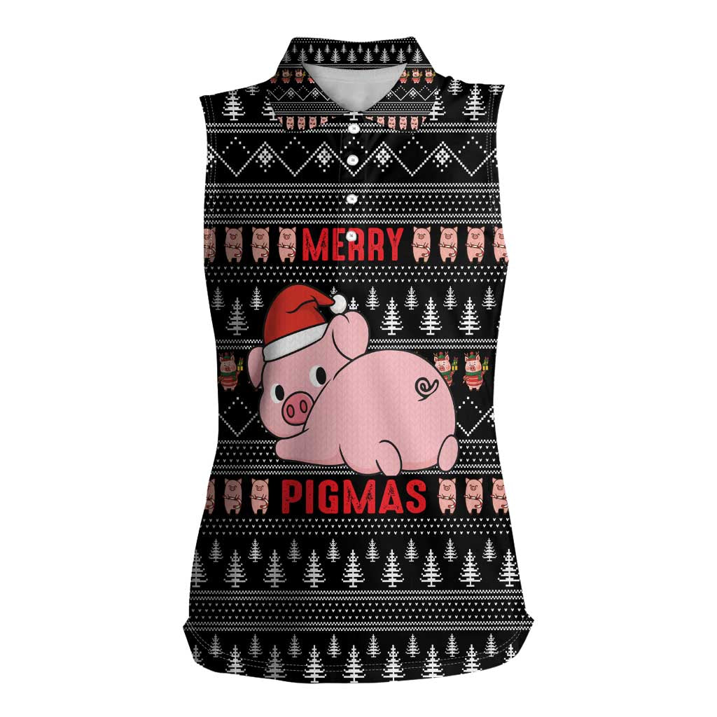 Merry Pigmas Christmas Women Sleeveless Polo Shirt Xmas Holiday Patterns - Wonder Print Shop