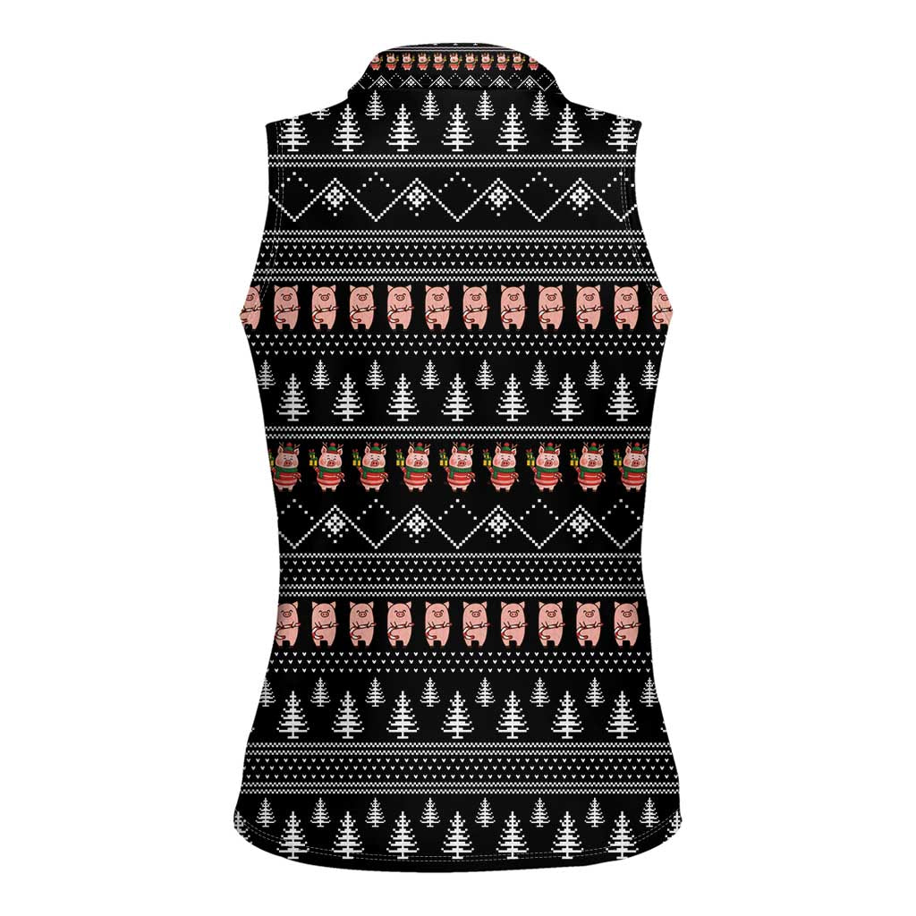 Merry Pigmas Christmas Women Sleeveless Polo Shirt Xmas Holiday Patterns - Wonder Print Shop