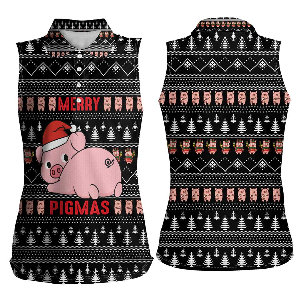 Merry Pigmas Christmas Women Sleeveless Polo Shirt Xmas Holiday Patterns - Wonder Print Shop