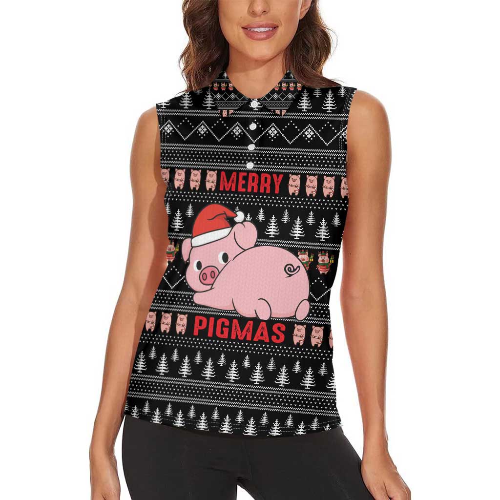 Merry Pigmas Christmas Women Sleeveless Polo Shirt Xmas Holiday Patterns - Wonder Print Shop
