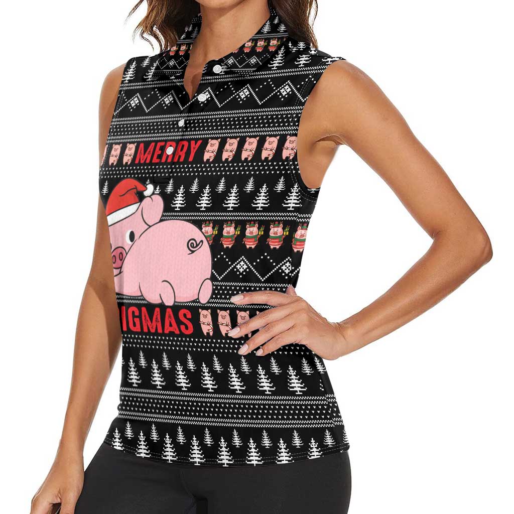 Merry Pigmas Christmas Women Sleeveless Polo Shirt Xmas Holiday Patterns - Wonder Print Shop