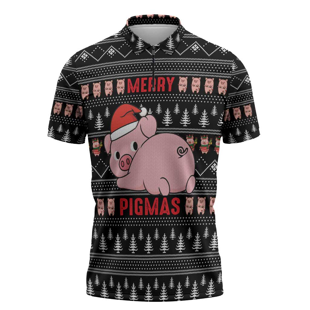 Merry Pigmas Christmas Zipper Polo Shirt Xmas Holiday Patterns - Wonder Print Shop