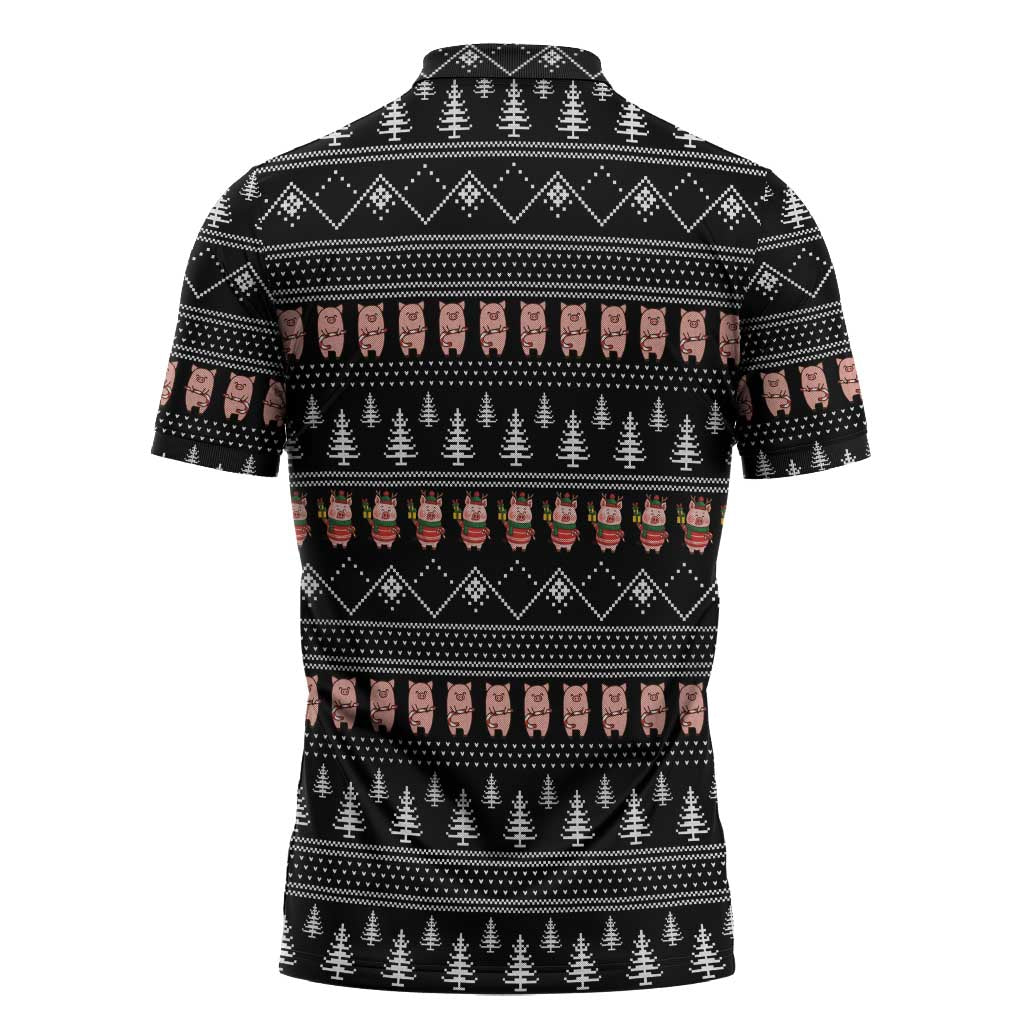 Merry Pigmas Christmas Zipper Polo Shirt Xmas Holiday Patterns - Wonder Print Shop
