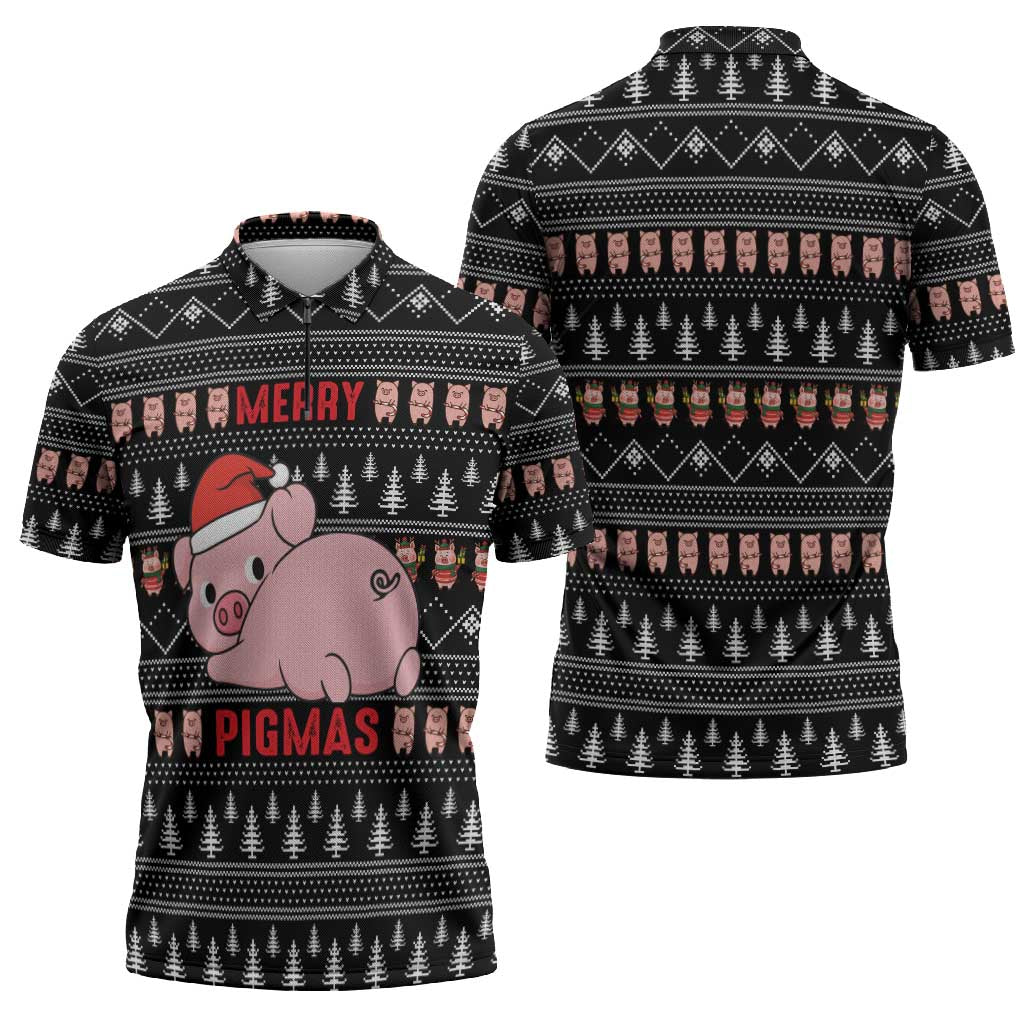 Merry Pigmas Christmas Zipper Polo Shirt Xmas Holiday Patterns - Wonder Print Shop