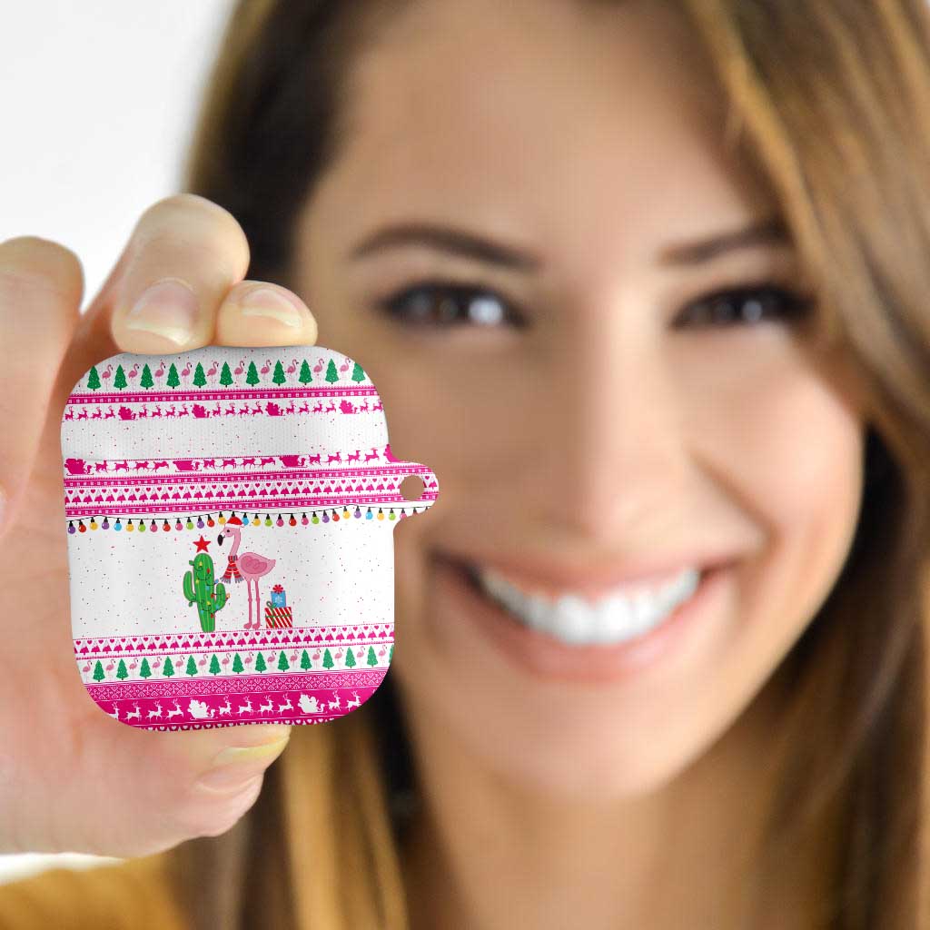 Pink Flamingo Christmas AirPods Case Xmas Holiday Patterns - Wonder Print Shop