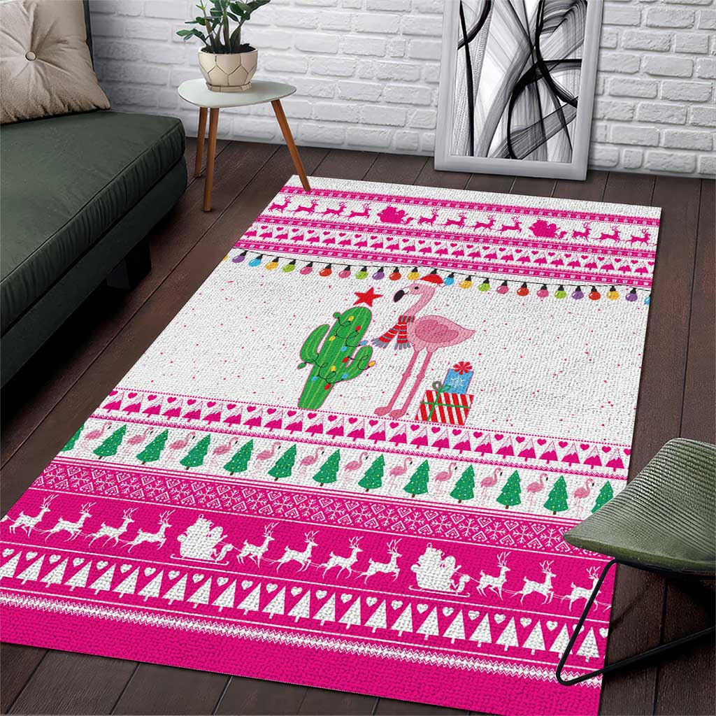 Pink Flamingo Christmas Area Rug Xmas Holiday Patterns - Wonder Print Shop