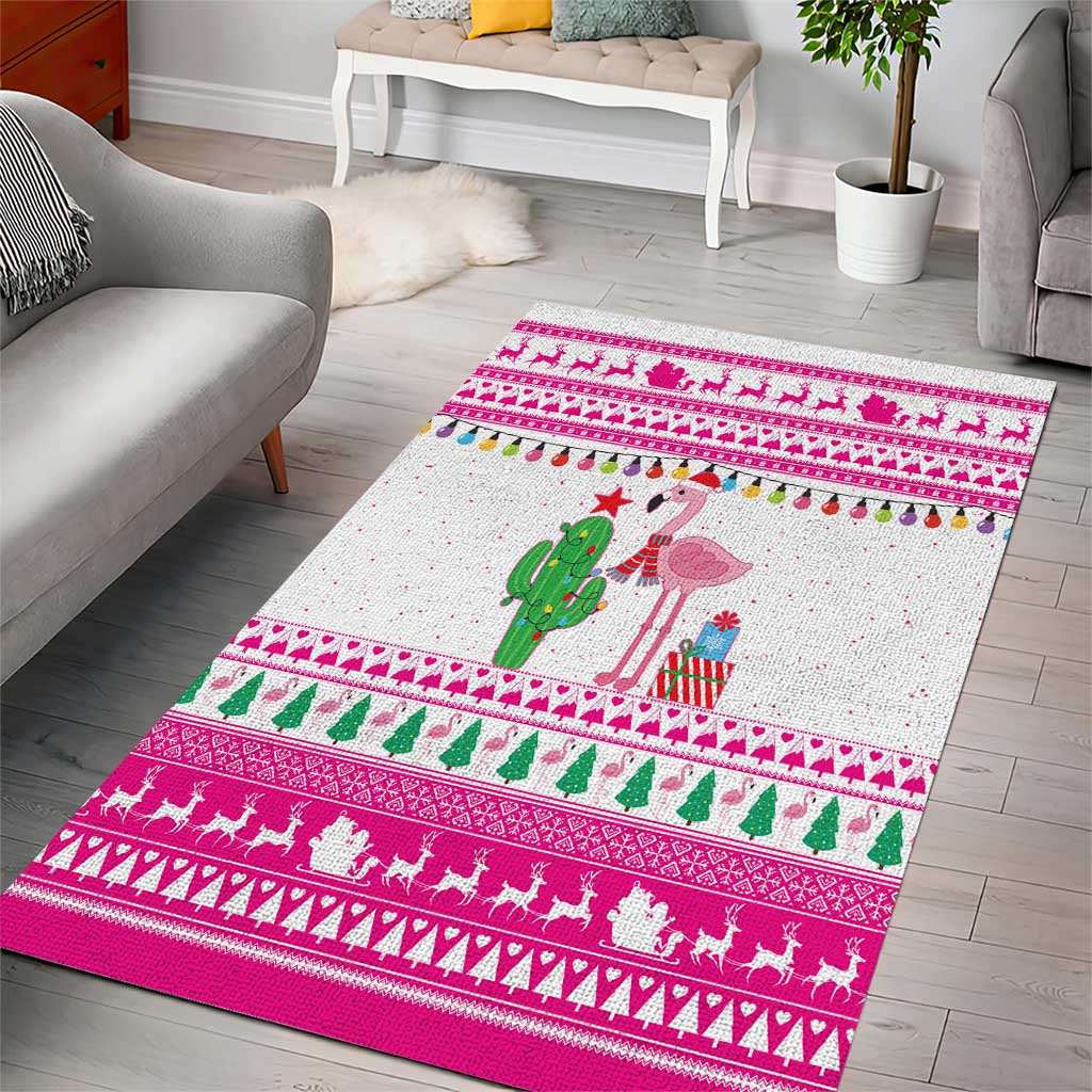 Pink Flamingo Christmas Area Rug Xmas Holiday Patterns - Wonder Print Shop