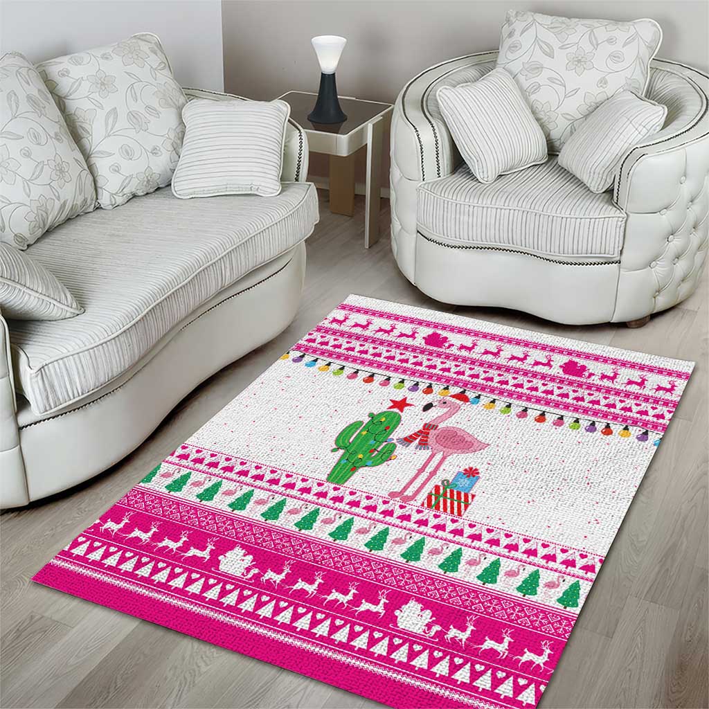 Pink Flamingo Christmas Area Rug Xmas Holiday Patterns - Wonder Print Shop