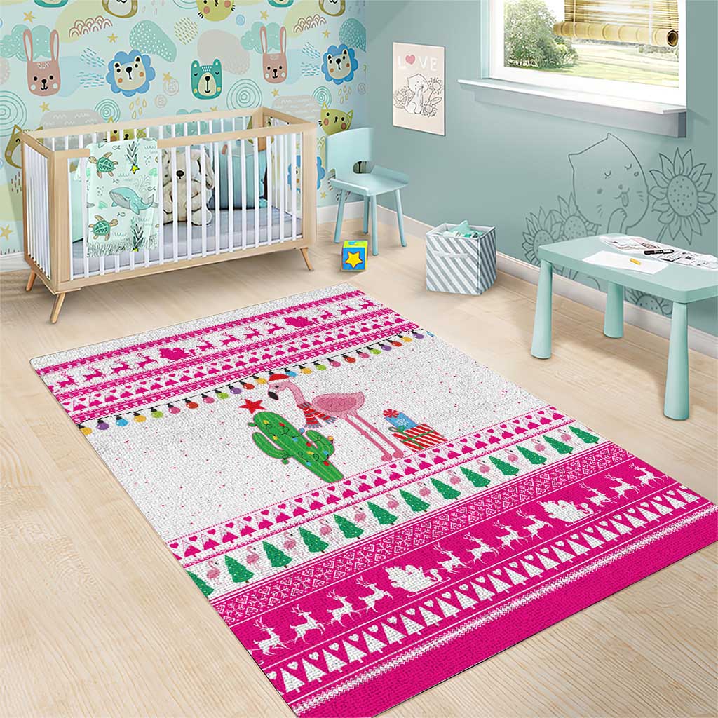 Pink Flamingo Christmas Area Rug Xmas Holiday Patterns - Wonder Print Shop
