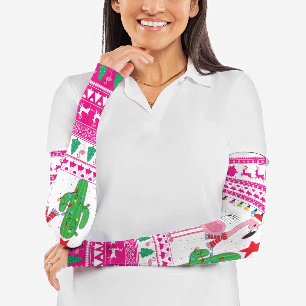 Pink Flamingo Christmas Arm Sleeves Xmas Holiday Patterns - Wonder Print Shop