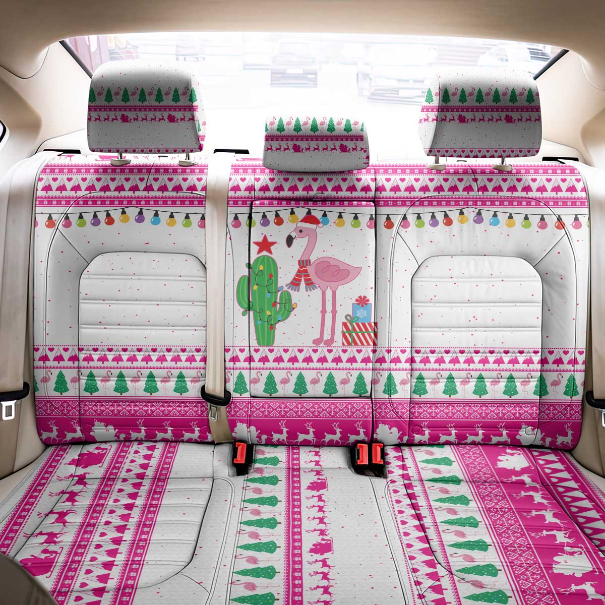 Pink Flamingo Christmas Back Car Seat Cover Xmas Holiday Patterns - Wonder Print Shop