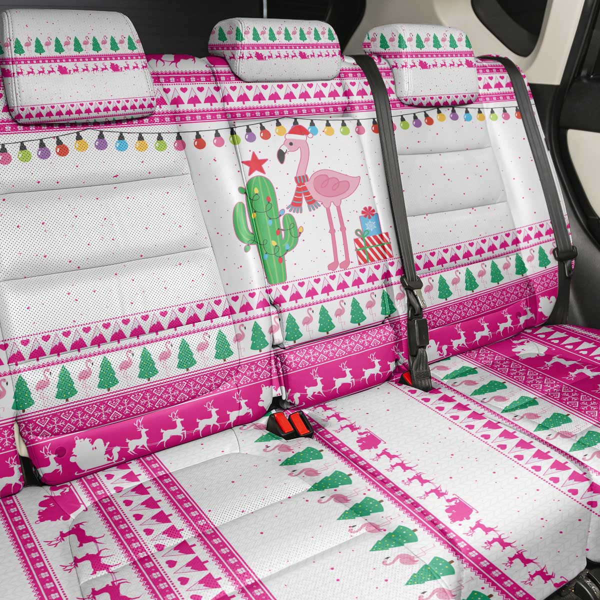 Pink Flamingo Christmas Back Car Seat Cover Xmas Holiday Patterns - Wonder Print Shop