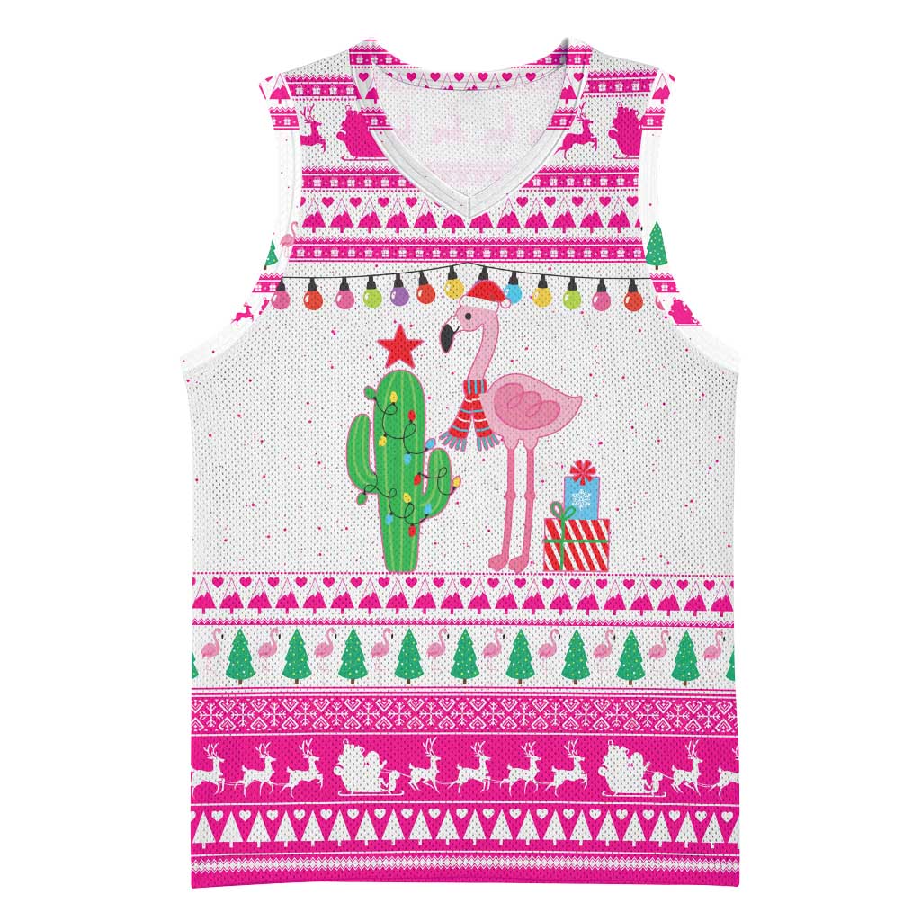 Pink Flamingo Christmas Basketball Jersey Xmas Holiday Patterns - Wonder Print Shop