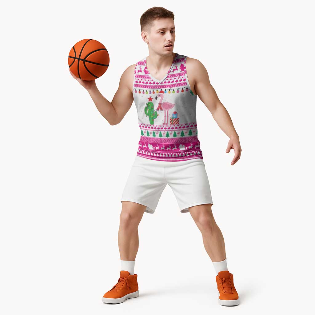 Pink Flamingo Christmas Basketball Jersey Xmas Holiday Patterns - Wonder Print Shop