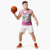 Pink Flamingo Christmas Basketball Jersey Xmas Holiday Patterns - Wonder Print Shop