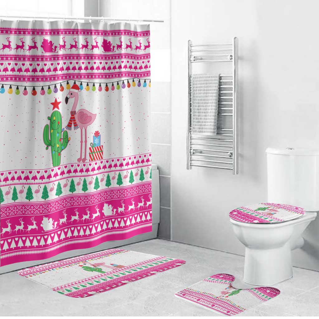 Pink Flamingo Christmas Bathroom Set Xmas Holiday Patterns - Wonder Print Shop