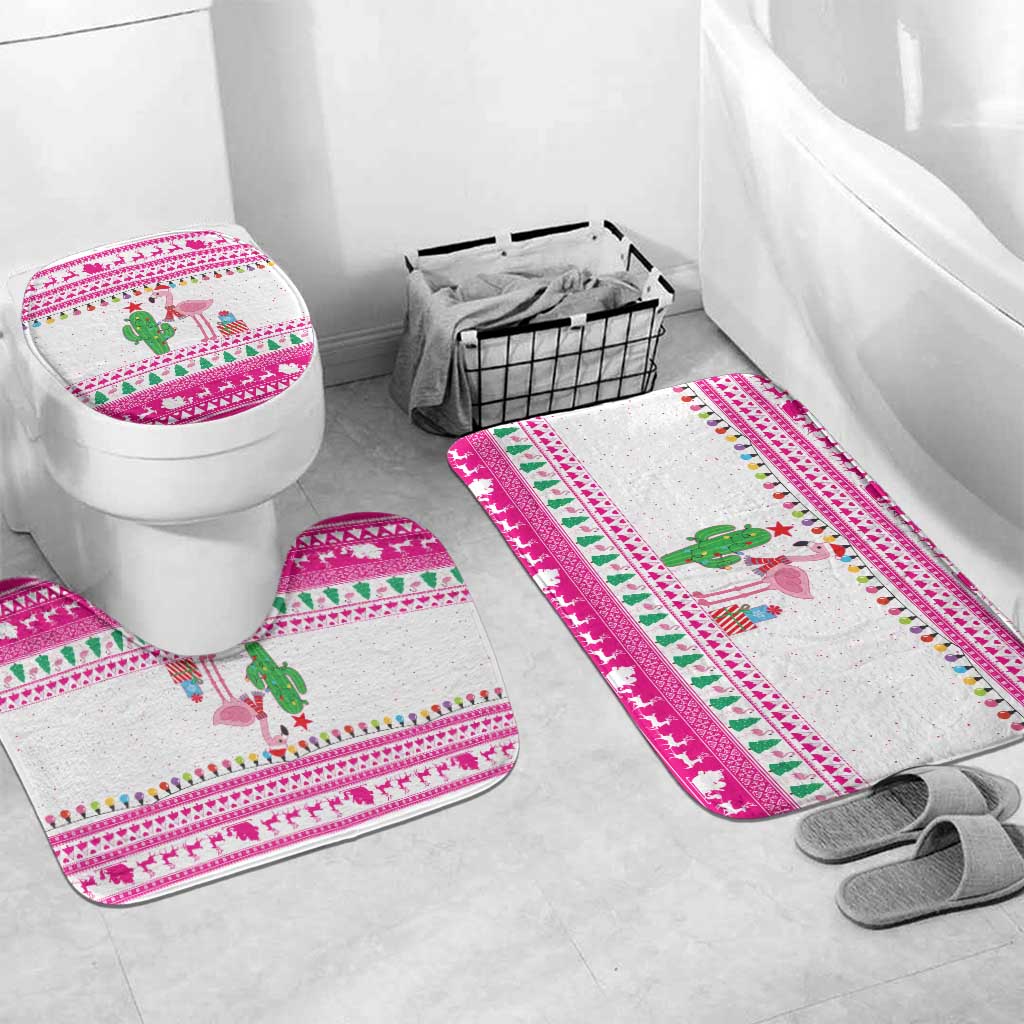 Pink Flamingo Christmas Bathroom Set Xmas Holiday Patterns - Wonder Print Shop