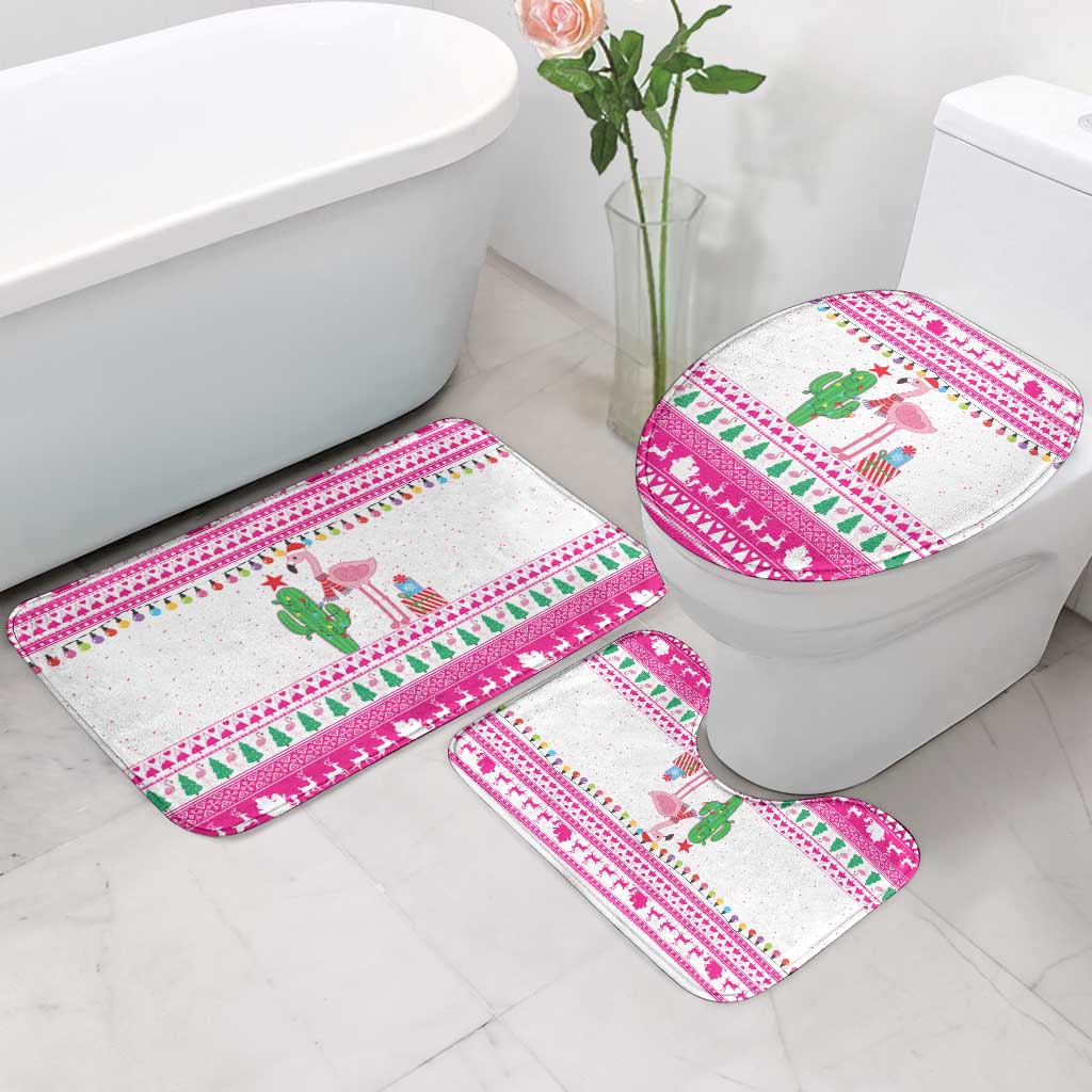 Pink Flamingo Christmas Bathroom Set Xmas Holiday Patterns - Wonder Print Shop