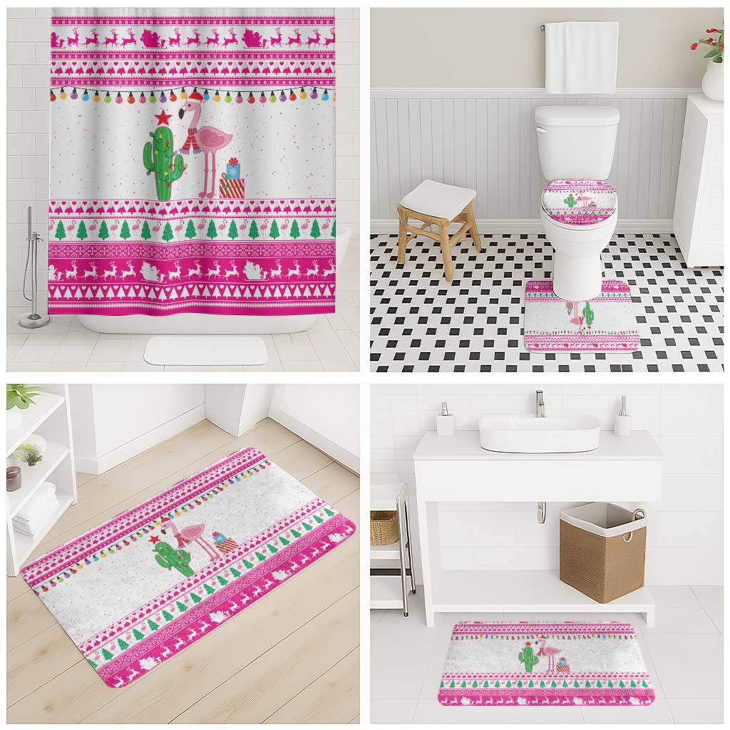 Pink Flamingo Christmas Bathroom Set Xmas Holiday Patterns - Wonder Print Shop