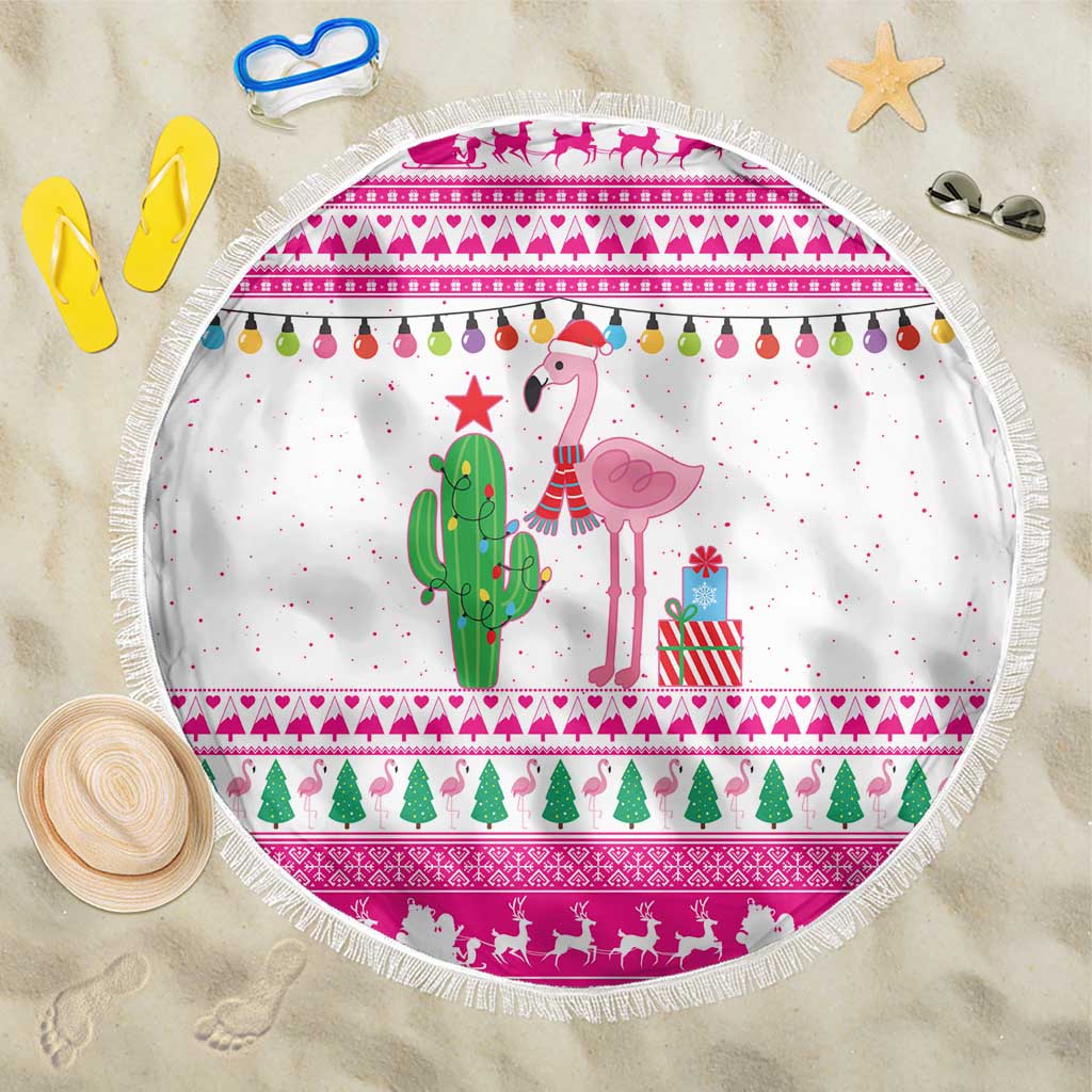 Pink Flamingo Christmas Beach Blanket Xmas Holiday Patterns - Wonder Print Shop