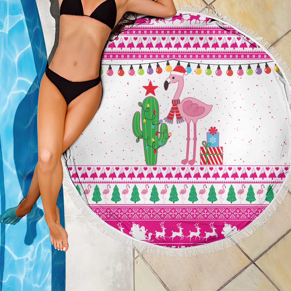 Pink Flamingo Christmas Beach Blanket Xmas Holiday Patterns - Wonder Print Shop