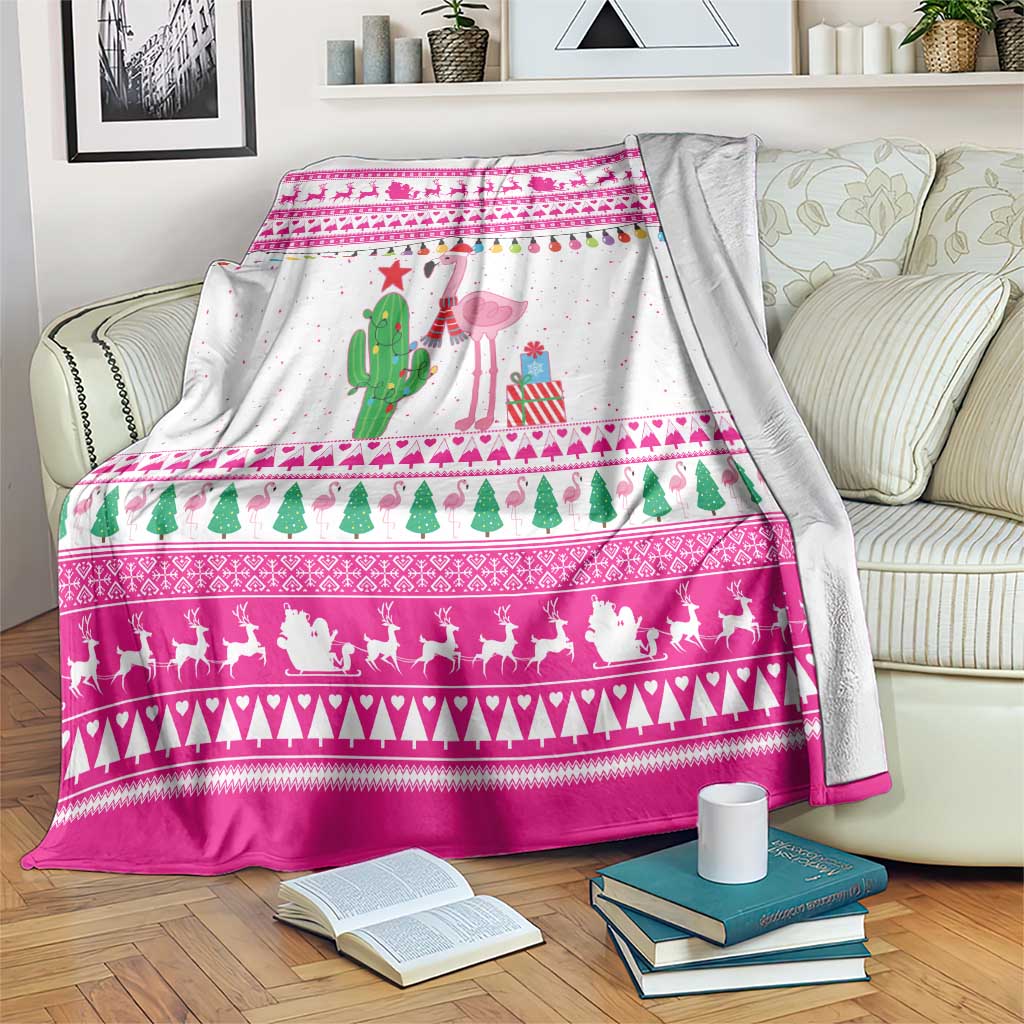 Pink Flamingo Christmas Blanket Xmas Holiday Patterns - Wonder Print Shop