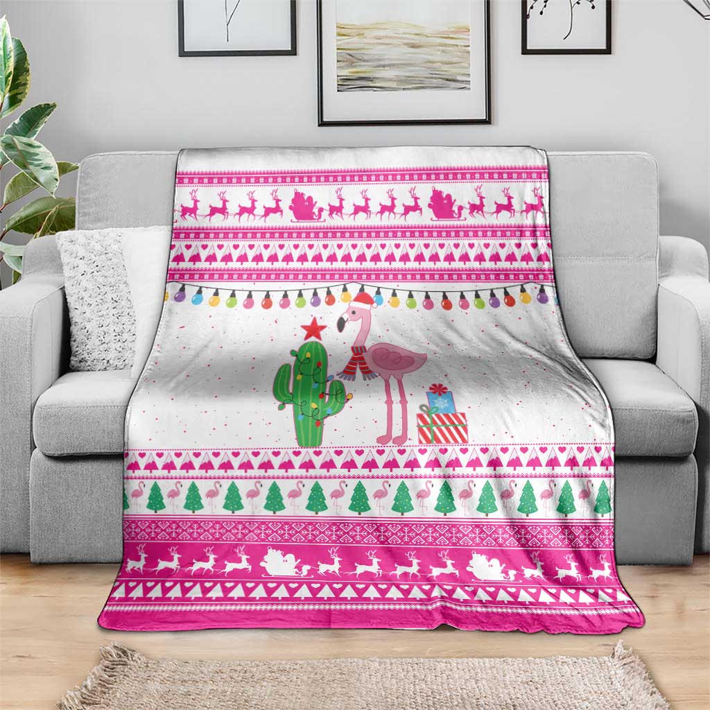 Pink Flamingo Christmas Blanket Xmas Holiday Patterns - Wonder Print Shop