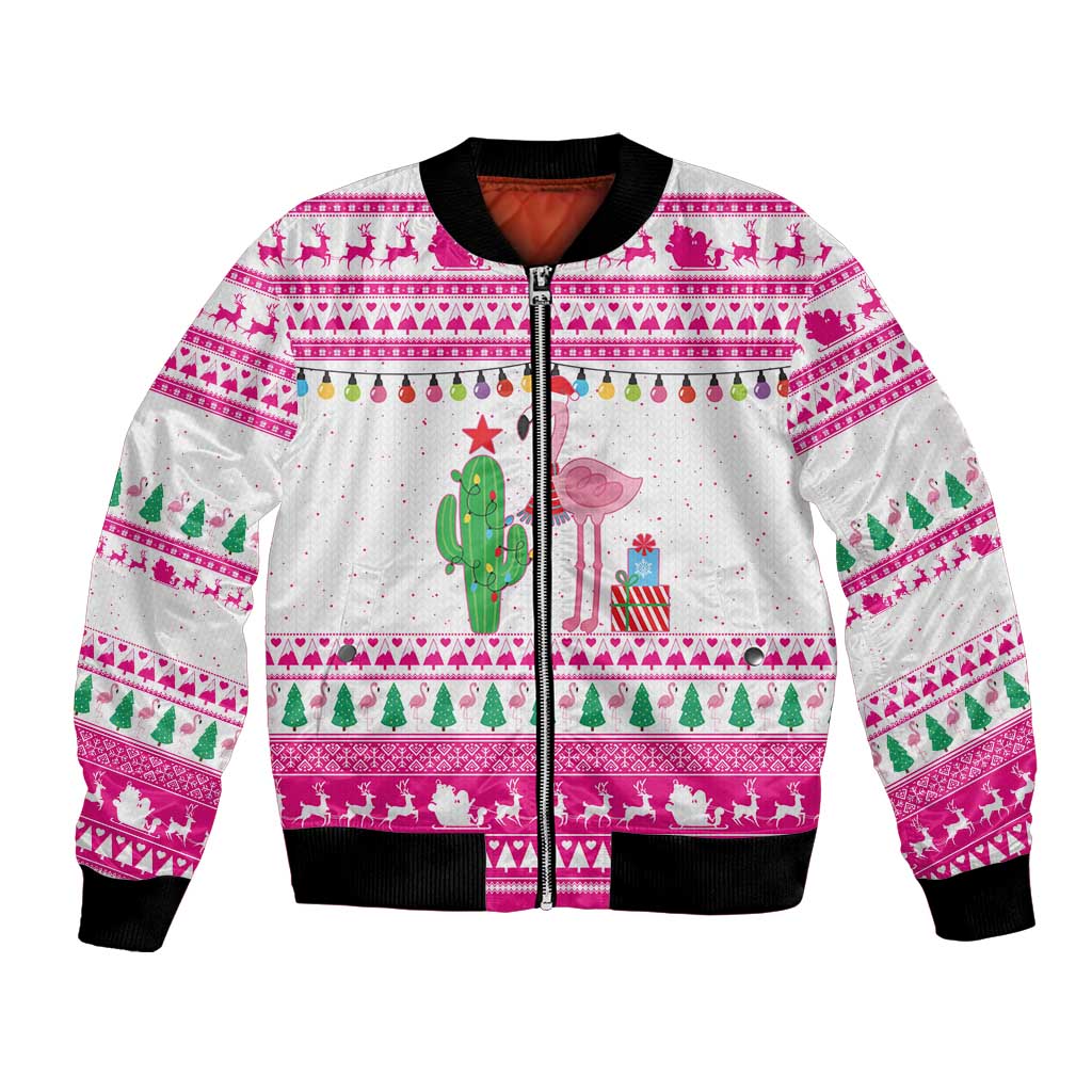 Pink Flamingo Christmas Bomber Jacket Xmas Holiday Patterns - Wonder Print Shop