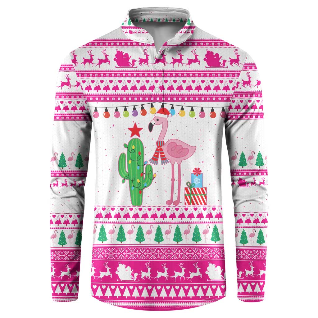 Pink Flamingo Christmas Button Sweatshirt Xmas Holiday Patterns - Wonder Print Shop