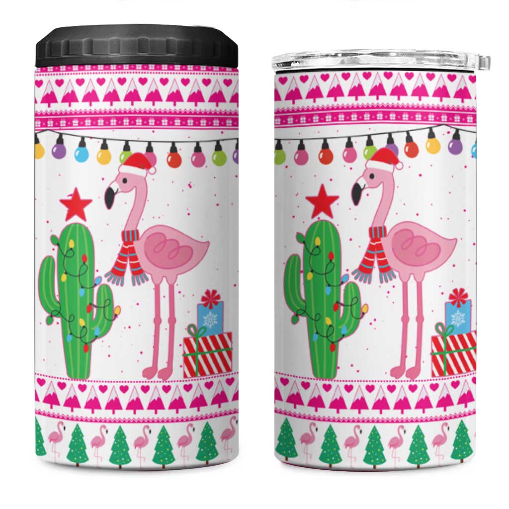 Pink Flamingo Christmas 4 in 1 Can Cooler Tumbler Xmas Holiday Patterns - Wonder Print Shop