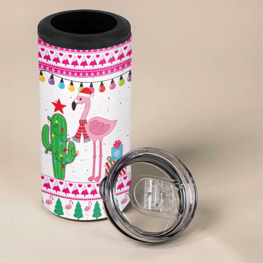 Pink Flamingo Christmas 4 in 1 Can Cooler Tumbler Xmas Holiday Patterns - Wonder Print Shop