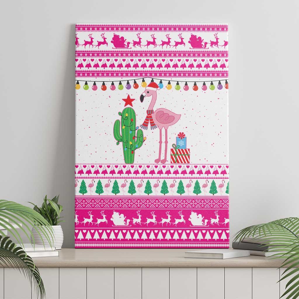 Pink Flamingo Christmas Canvas Wall Art Xmas Holiday Patterns - Wonder Print Shop