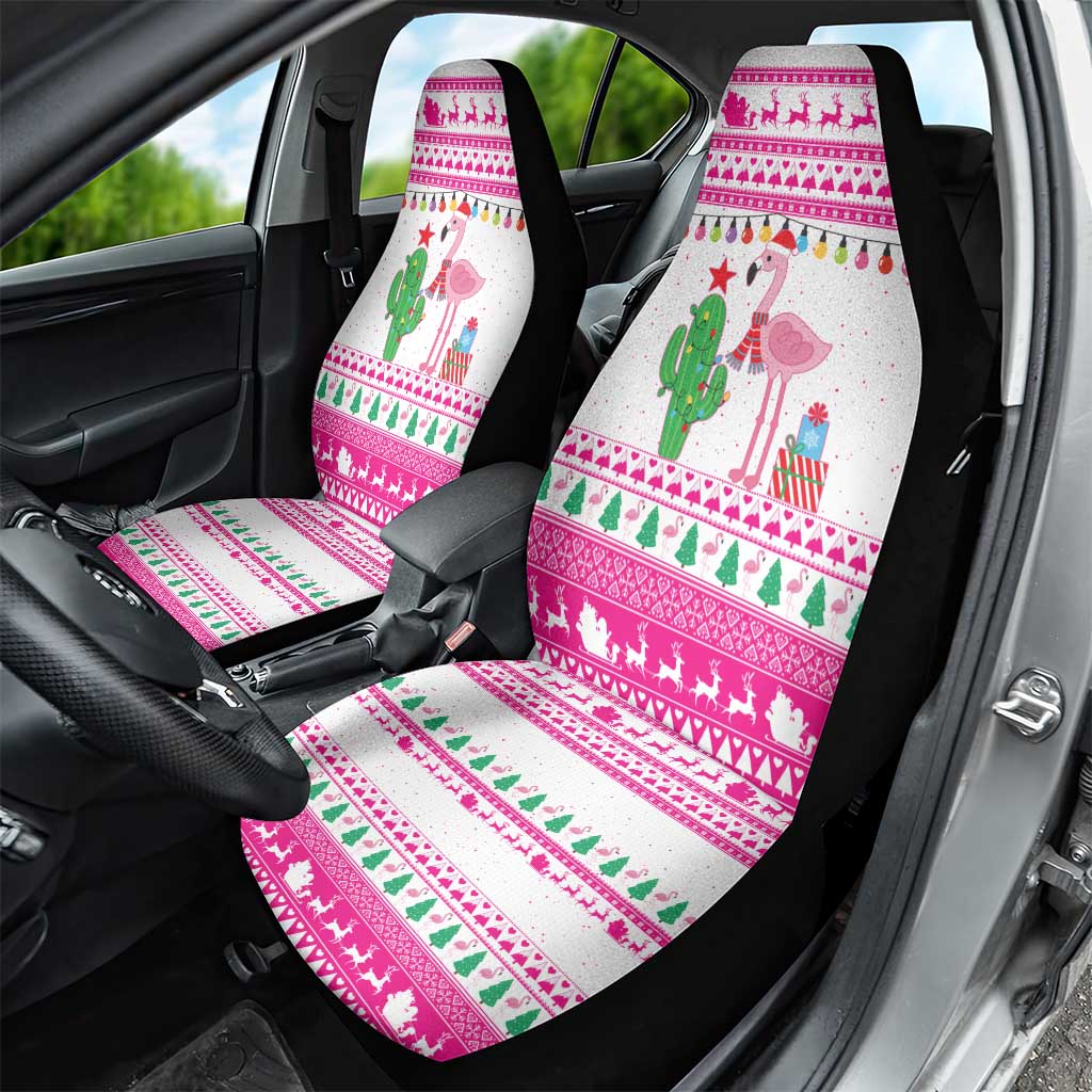 Pink Flamingo Christmas Car Seat Cover Xmas Holiday Patterns - Wonder Print Shop