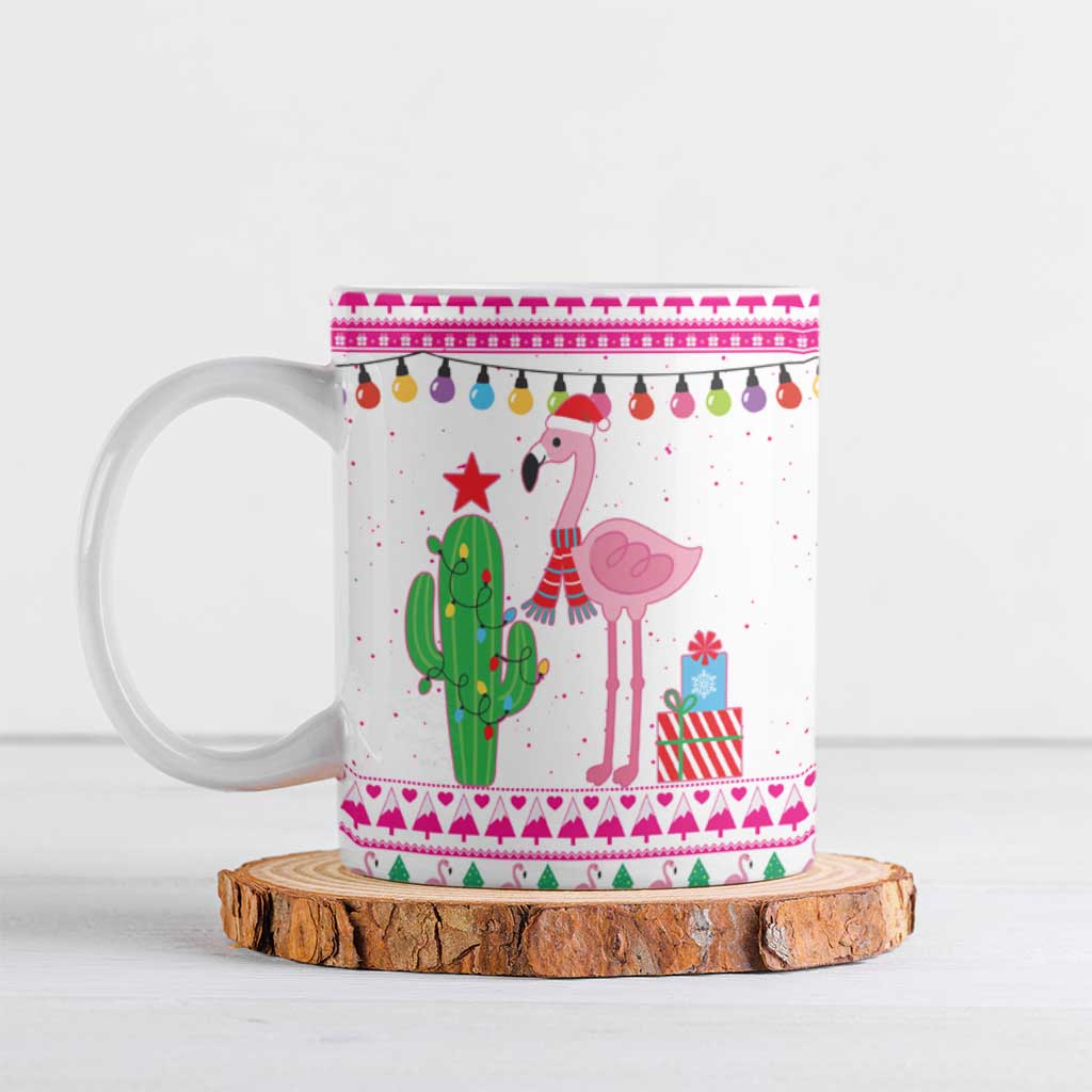 Pink Flamingo Christmas Ceramic Mug Xmas Holiday Patterns - Wonder Print Shop