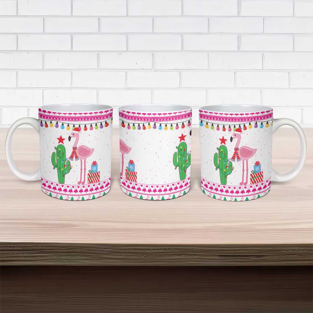 Pink Flamingo Christmas Ceramic Mug Xmas Holiday Patterns - Wonder Print Shop