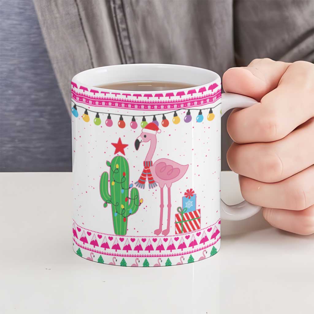 Pink Flamingo Christmas Ceramic Mug Xmas Holiday Patterns - Wonder Print Shop