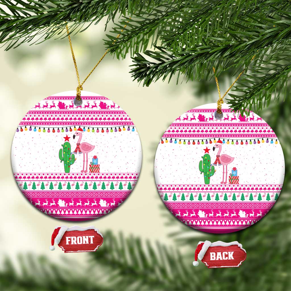 Pink Flamingo Christmas Ceramic Ornament Xmas Holiday Patterns - Wonder Print Shop