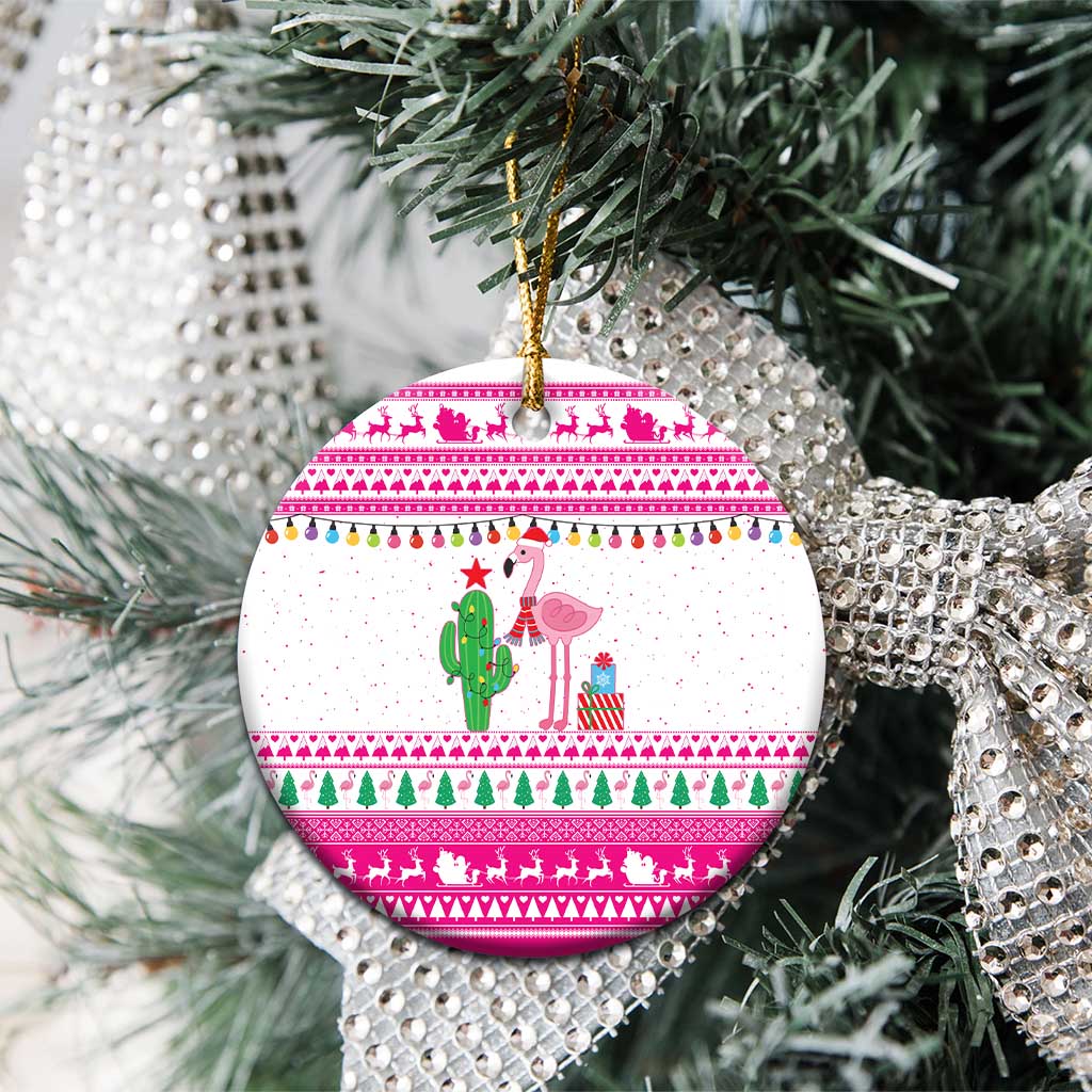 Pink Flamingo Christmas Ceramic Ornament Xmas Holiday Patterns - Wonder Print Shop