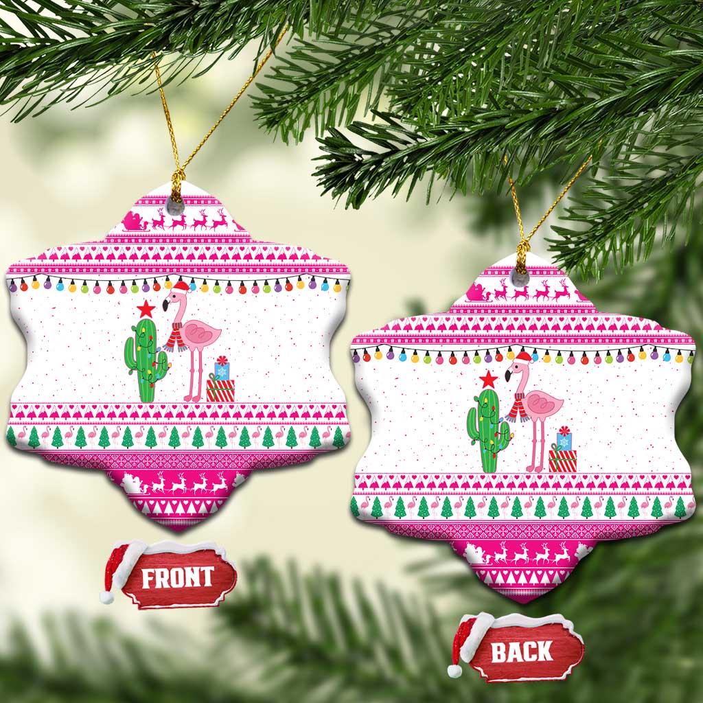 Pink Flamingo Christmas Ceramic Ornament Xmas Holiday Patterns - Wonder Print Shop