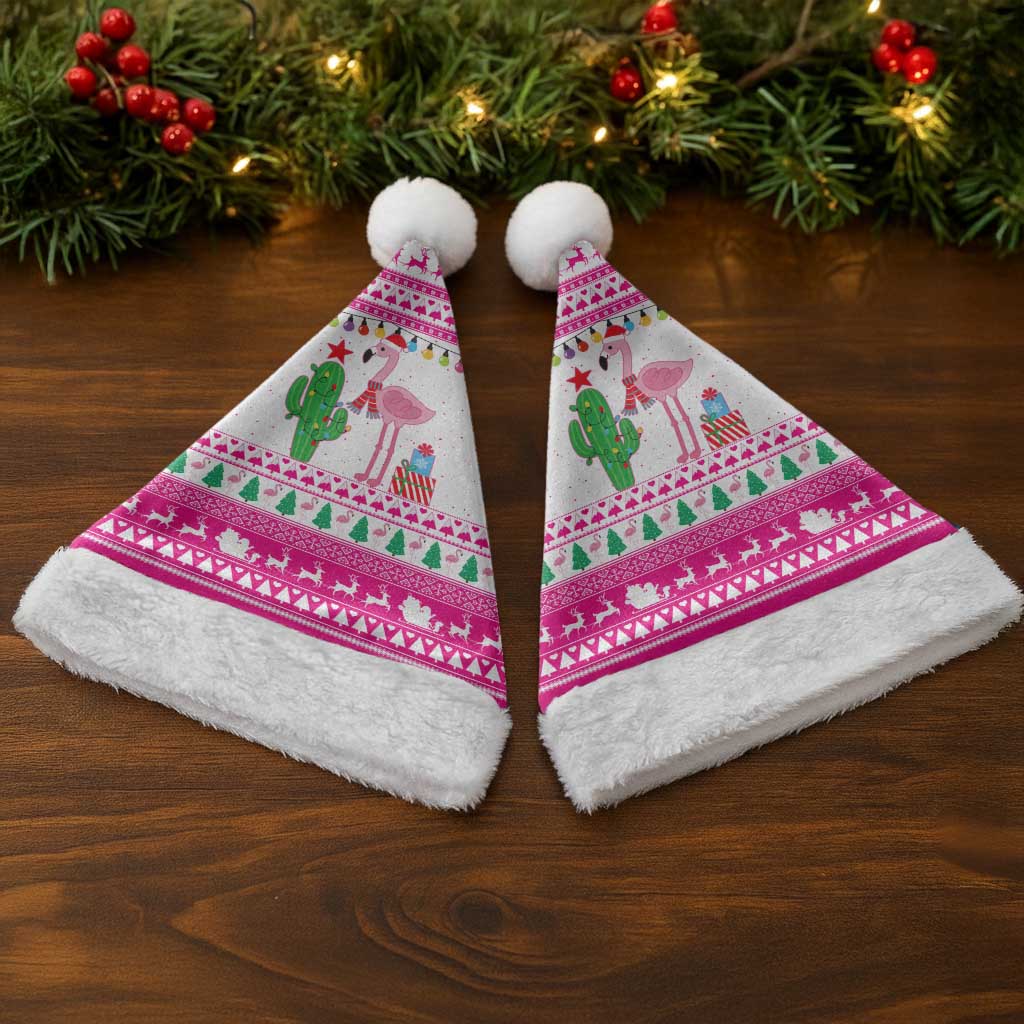 Pink Flamingo Christmas Santa Hat Xmas Holiday Patterns - Wonder Print Shop