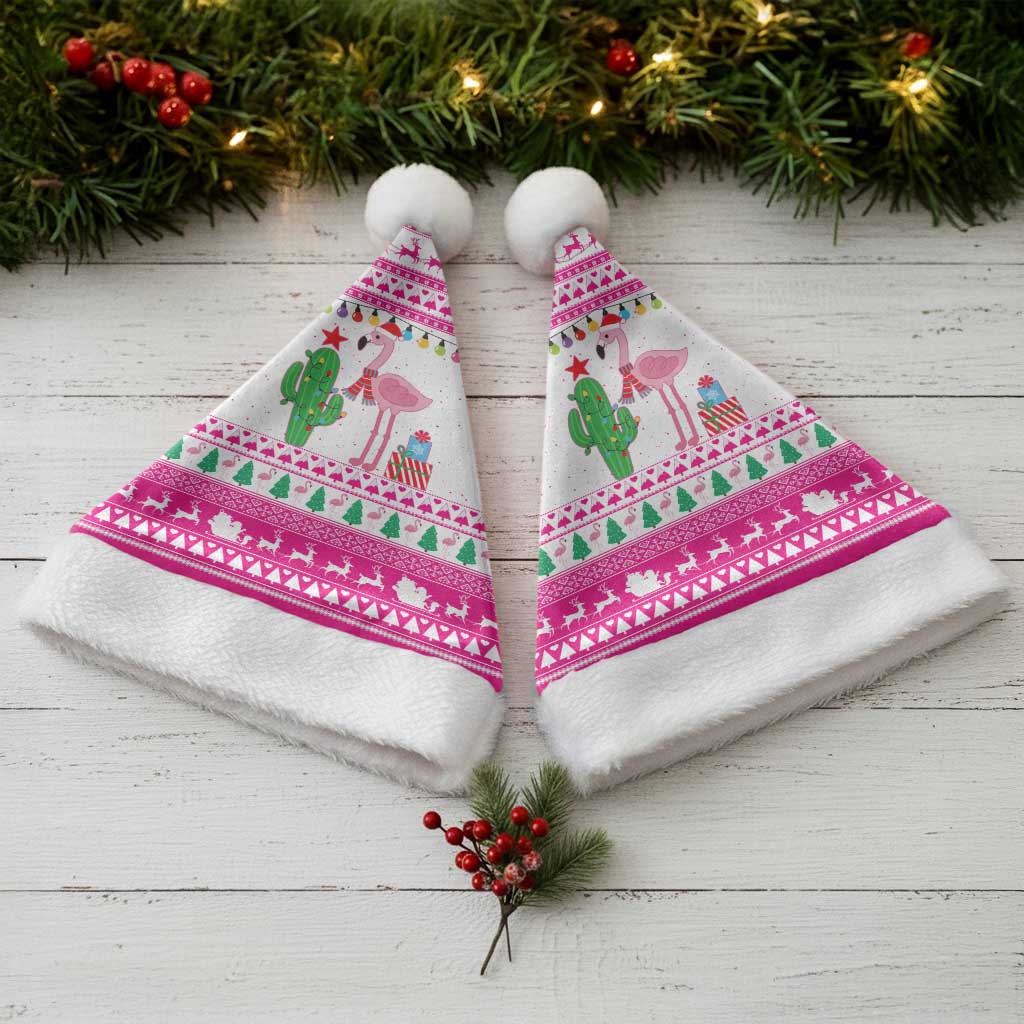 Pink Flamingo Christmas Santa Hat Xmas Holiday Patterns - Wonder Print Shop