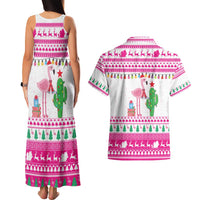 Pink Flamingo Christmas Couples Matching Tank Maxi Dress and Hawaiian Shirt Xmas Holiday Patterns - Wonder Print Shop