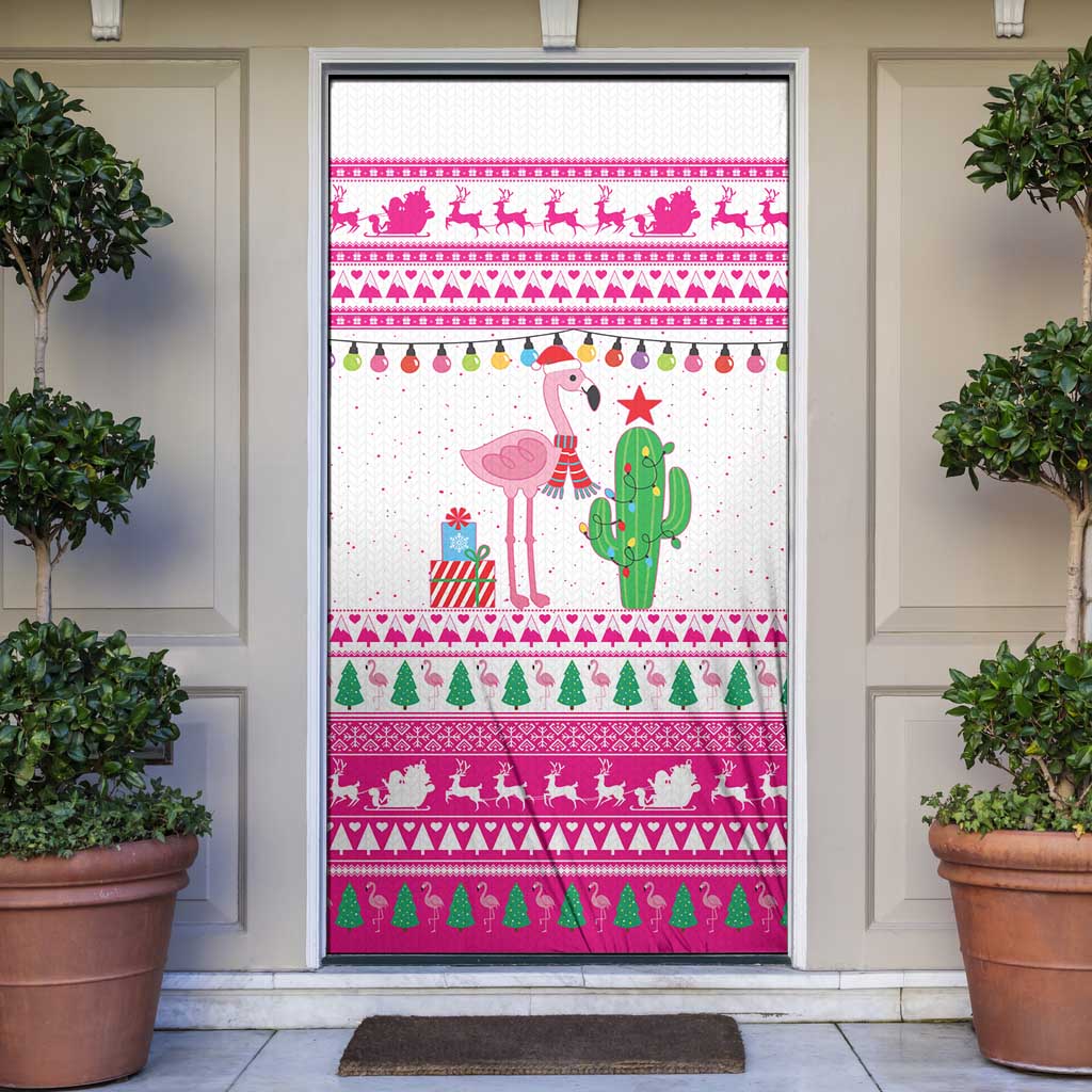 Pink Flamingo Christmas Door Cover Xmas Holiday Patterns - Wonder Print Shop
