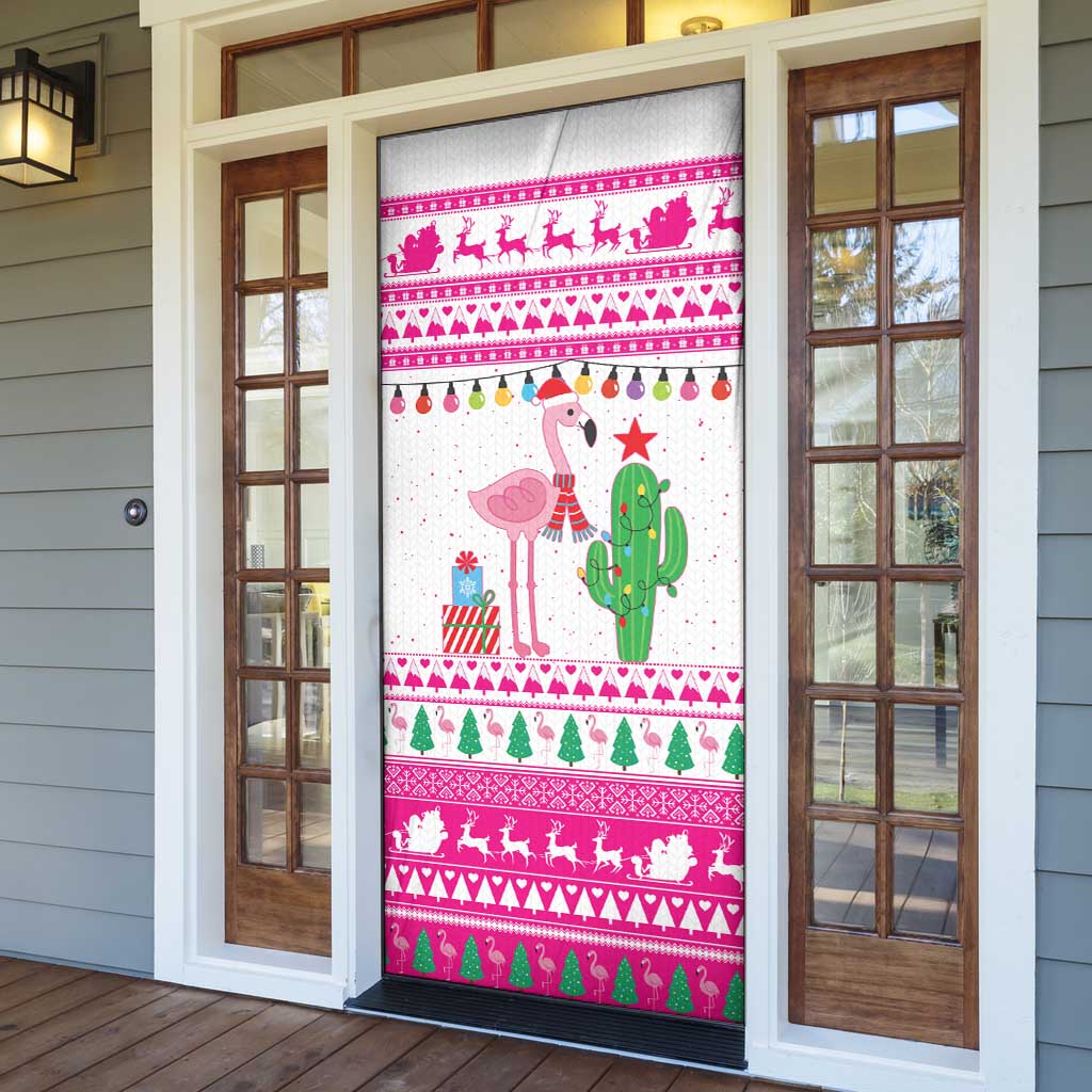 Pink Flamingo Christmas Door Cover Xmas Holiday Patterns - Wonder Print Shop